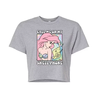 Женская укороченная футболка с графическим рисунком Ariel Shell Phone heather grey