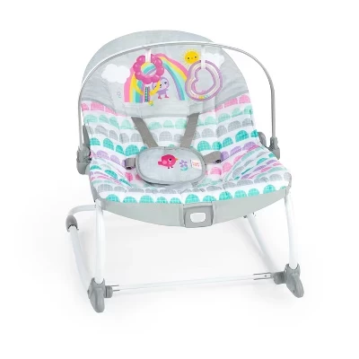 Шезлонг-качалка Bright Starts Rosy Rainbow с 5-точ. ремнём