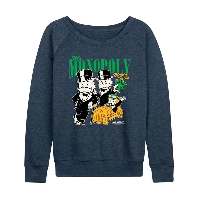 Женская рубашка Mr Uncle Money Bags из легкого французского махрового материала с широким вырезом и длинным рукавом цвета Хизер индиго с графическим рисунком.
