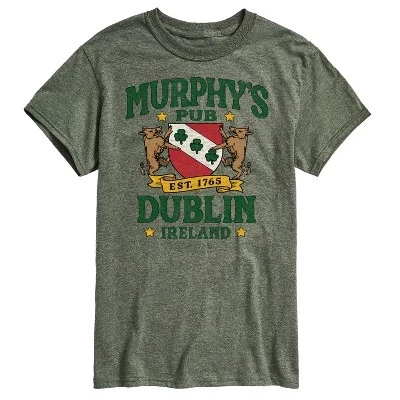Мужская футболка Murphys Pub Dublin с коротким рукавом и графическим рисунком цвета Хизер милитари зеленого цвета.