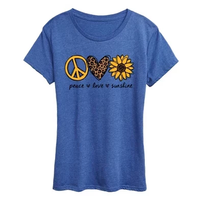Женская футболка Instant Message Peace Love Sunshine, синяя