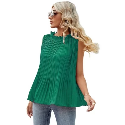 Женский топ Yesfashion с рюшей и высоким воротником, зеленый