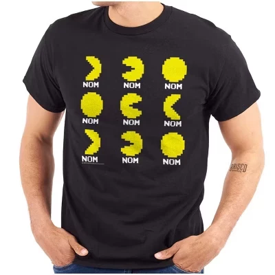 Винтажная графическая футболка с аркадной игрой PACMAN Nom Nom Для мужчин или женщин лицензионного черного цвета