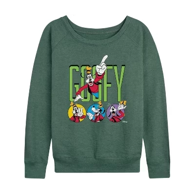 Женская футболка Goofy - легкая французская махровая рубашка с широким вырезом и длинным рукавом с графическим рисунком heather juniper