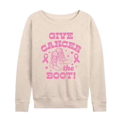 Женская рубашка Give Cancer The Boot из легкого французского махрового материала с широким вырезом и длинными рукавами с графическим рисунком.