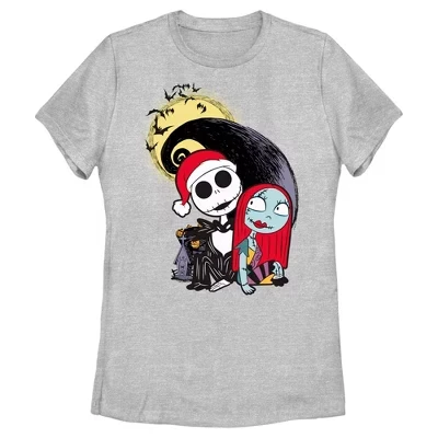 Женская футболка Jack и Sally, Кошмар перед Рождеством, серый меланж