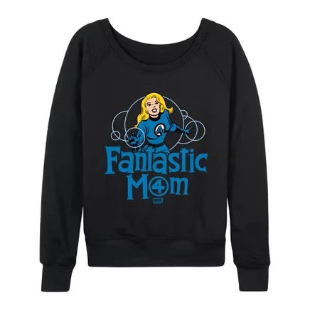 Женская рубашка Fantastic Mom из легкого французского махрового материала с широким вырезом и длинным рукавом, черная с графическим рисунком.