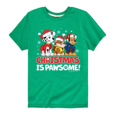 Мужская футболка с коротким рукавом Paw Patrol - Christmas Is Pawsome Chase Rubble Marshall с рисунком зеленого цвета