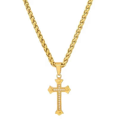 Мужской крест-кулон Steeltime сталь 18K позолоч., 24″