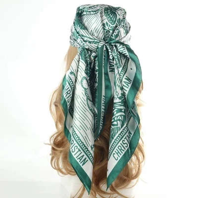 Женский 35-дюймовый негабаритный ботанический атласный шарф Silk Touch Square Head Wrap зеленого цвета