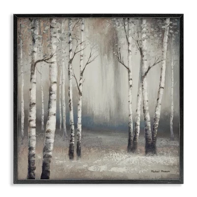 Туманный березовый лесной пейзаж в рамке Giclee Art
