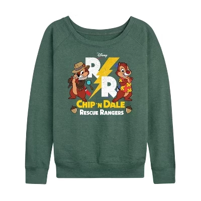 Женская футболка Chip 'N Dale Rescue Rangers - Легкая французская махровая рубашка с широким вырезом и длинным рукавом с рисунком heather juniper