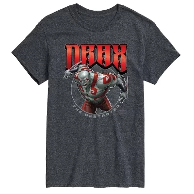 Мужская футболка с коротким рукавом и графическим принтом Heather charcoal с логотипом Drax - Guardians Of The Galaxy