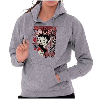 Стиль Кандзи Betty Boop Красивая толстовка с капюшоном Женская лицензионная черная