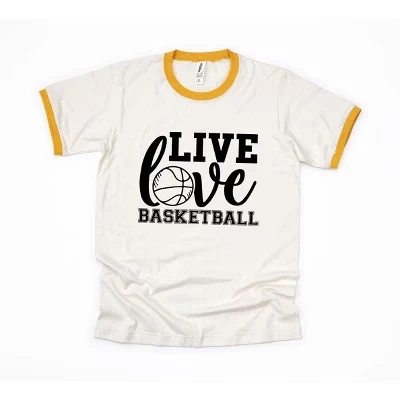 Женская баскетбольная футболка Live Love Basketball с коротким рукавом Ringer Tee vintagemustard