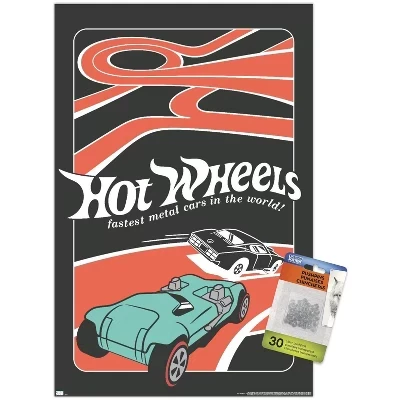 Mattel Hot Wheels - Красные минималистичные настенные плакаты без рамки с прозрачными кнопками в комплекте