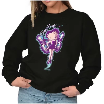 Женская толстовка с круглым вырезом Betty Boop Pixie Magic Fairy Wings лицензионного черного цвета