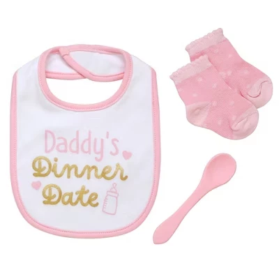 Набор для кормления Baby Starters: слюнявчик, ложка и носки, розовый