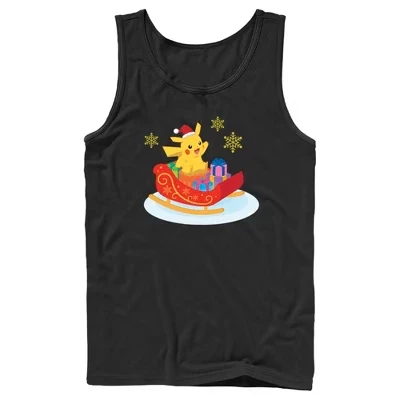 Мужская майка Pokemon Christmas Pikachu Sleigh, черная