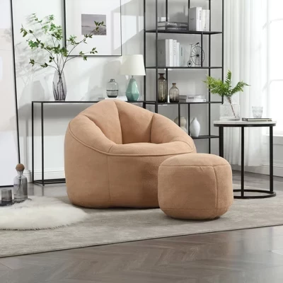 Постельное белье Bean Bag Диван-кресло из пенопласта высокого давления Bean Bag Кресло для взрослых с мягкой поролоновой обивкой Спрессованный Bean Bag с подставкой для ног коричневого цвета