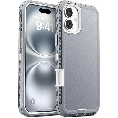 Чехол, совместимый с iPhone 16 Plus - Трехслойная сверхпрочная защита серого цвета