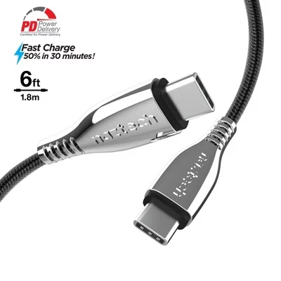 Кабель USB-C–USB-C Naztech Titanium 1,8 м в оплетке, черный
