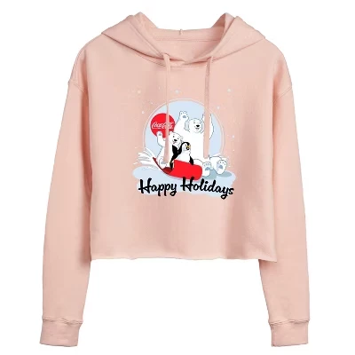 Женская укороченная толстовка с капюшоном Happy Holiday Sled с рисунком, синяя