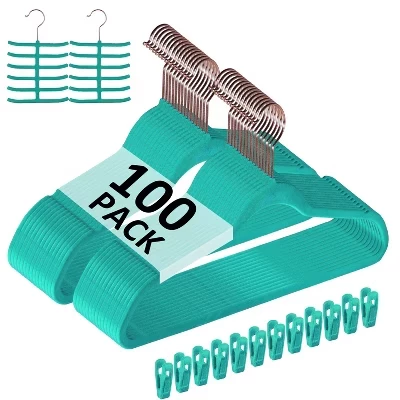 Бархатные вешалки для одежды VECELO 25/30/50/60/100 pk Нескользящие и компактные Вешалки для одежды с зажимами для пальцев и вешалкой для галстуков 9 бирюзовых цветов