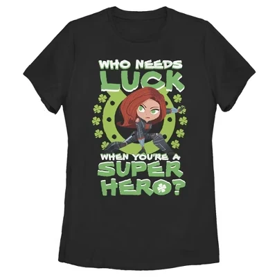 Women's  St. Patrick's Day Black Widow Who Needs Luck T-Shirt black