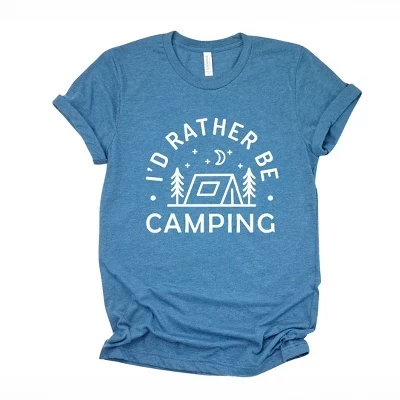 Женская футболка I'd Rather Be Camping Tent с коротким рукавом и рисунком бирюзового цвета