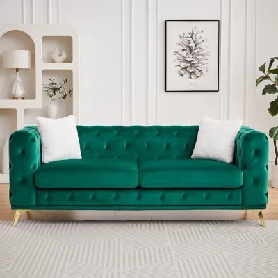 Диван GDFStudio Branik 210 см, бархатный, зеленый