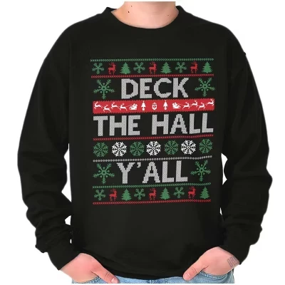 Уродливая рождественская толстовка Deck The Halls Y'all для мужчин или женщин черного цвета