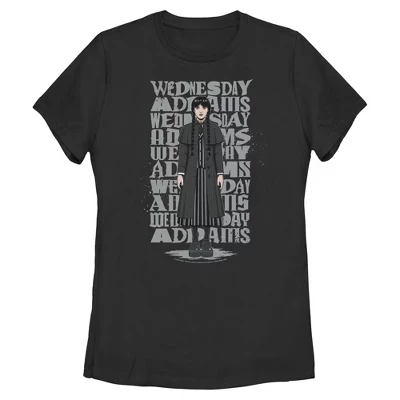 Женская футболка Wednesday Cartoon Addams черного цвета
