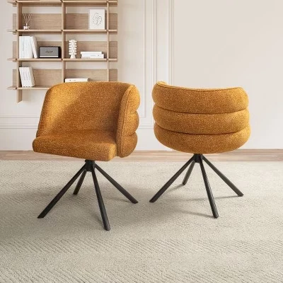 2-Piece 270° Swivel Ergonomic Office Chair, Home Desk Chair with Metal X-Bracket, Makeup Chair for Vanity, Upholstered Dining Chair orange