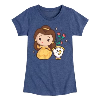 Приталенная футболка с коротким рукавом и рисунком Kawaii Chibi Belle and Chip синего цвета