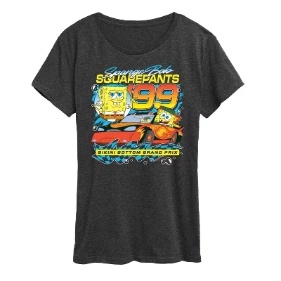 Женская футболка Bikini Bottom Grand Prix Race Car с коротким рукавом и графическим рисунком heather charcoal