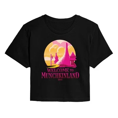 Женская укороченная футболка с рисунком Munchkinland, черная