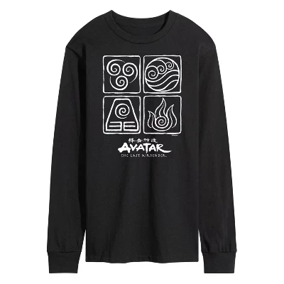 Мужская футболка с изображением Аватара - Последнего Мага Воздуха - Four Elements Inverse с длинным рукавом, черная