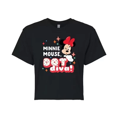 Женская укороченная футболка с рисунком Minnie Dot Diva, черная