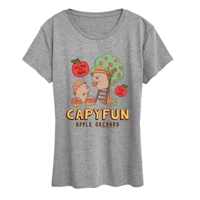 Женская футболка CapyFun Apple Orchard с принтом, серая