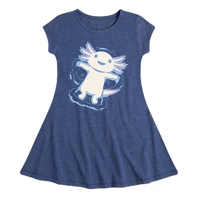 Платье с графическим принтом в стиле Аксолотля Snow Angel Fit & Flair с коротким рукавом-шапочкой