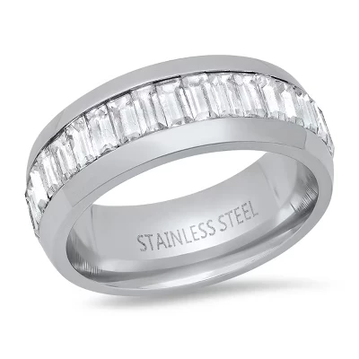 Мужское кольцо Steeltime с имитацией изумруда, серебристое