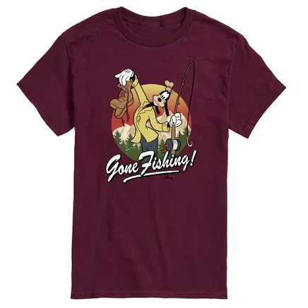 Мужская футболка с коротким рукавом Goofy Gone Fishing с графическим рисунком темно-бордового цвета