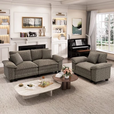 Комплект диванов Cloud Modular 3ШТ Loveseat, удобный секционный диван с глубоким сиденьем для гостиной, обивка из вельветовой и синелевой ткани ясень