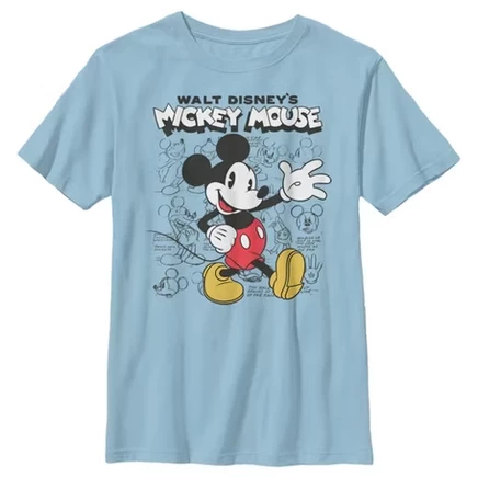 Футболка с ретро-скетчбуком Disney Mickey Mouse для мальчика светло-голубого цвета