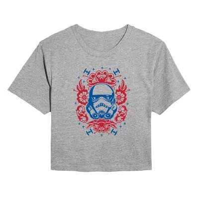 Women's -  - Storm Trooper Americana Tattoo Cropped Graphic T-Shirt gray