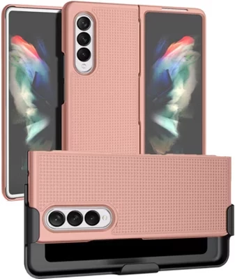 Комбинированный тонкий чехол-кобура с зажимом для ремня для Samsung Galaxy Z Fold 3 (SM-F926, 2021) из розового золота