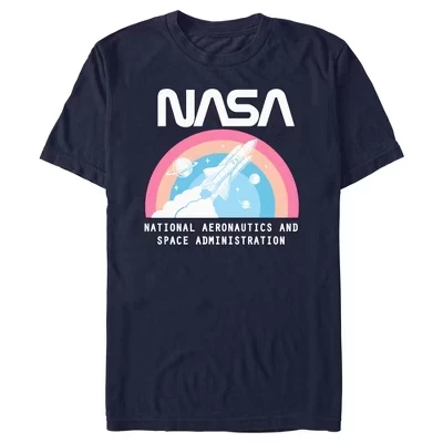 Мужская футболка Space Shuttle Rainbow Launch синего цвета