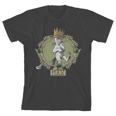 Where The Wild Things Are Max Leaves На заднем плане Молодежная футболка цвета древесного угля с круглым вырезом и коротким рукавом цвета древесного угля