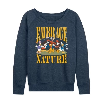 Женская рубашка Embrace Nature из легкого французского махрового материала с широким вырезом и длинным рукавом с графическим рисунком heather indigo